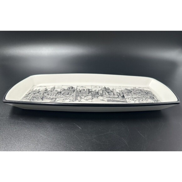 Brunelli Cities London Paris New York Roma Black White Ceramic Rectangular Plate - Picture 5 of 9